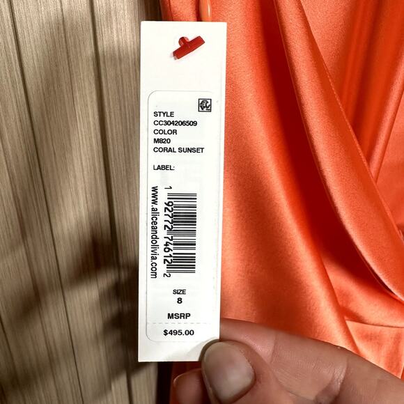 Alice + Olivia Zumi Open Back Halter Maxi Dress in Coral Sunset Size 8 - Picture 6 of 10